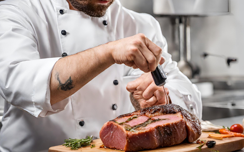 Chef measuring the internal food temperature